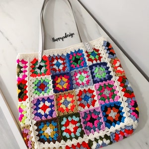 Gehäkelte Patchwork Große Schultertasche, Bunte häkeln Evil Eye Tragetasche, Muttertagsgeschenk, Geburtstagsgeschenk, für sie Geschenk