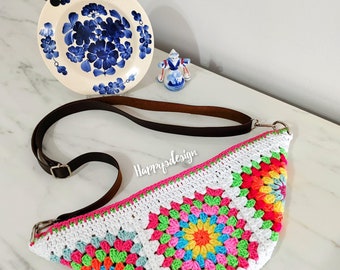 Crochet Patchwork funny pack,Handmade funny pack,Colorfull Crochet Tote Bag