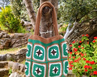 Crochet Patchwork Large Shoulder Bag,Colorfull Crochet Tote Bag,Mother Day Gift,Birthday Gift,For Her Gift