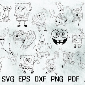 spongebob squarepants silhouette svg bundle outline vector instant download