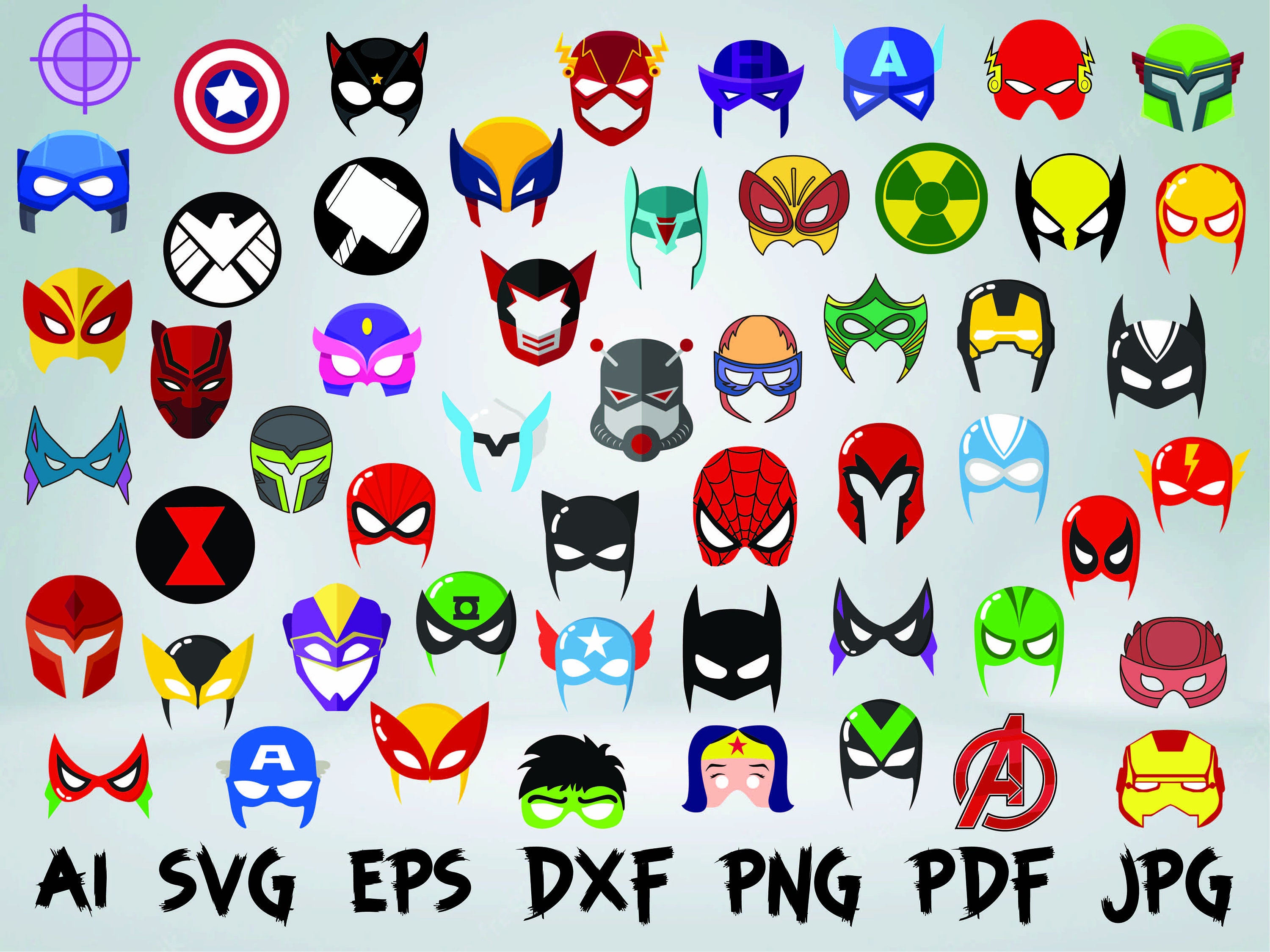 50 Avengers Svg Clipart Masks Face Bundle Kit Instant Download - Etsy