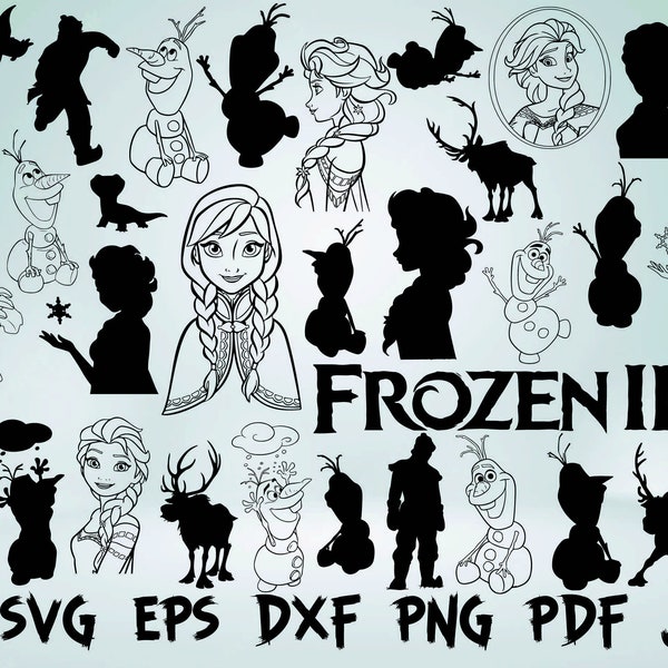 35 frozen svg silhouette elsa olaf anna bundle kit cricut instant download
