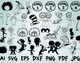 thing 1 thing 2 svg silhouette dr seuss bundle kit instant download