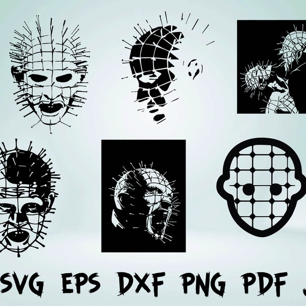 pinhead svg silhouette halloween bundle scary movie horror mask instant download