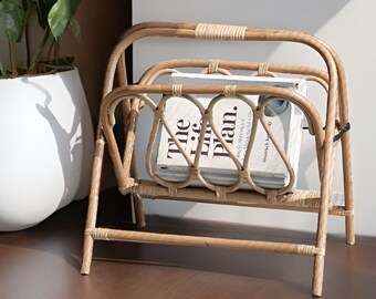 Handcrafted Rattan Newspaper Rack, Folding Magazine Rack, Floor Standing Storage Rack, Vintage Newspaper Rack, Vintage Book Storage Rack