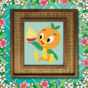 Orange Bird & Citrus Swirl cross stitch pattern