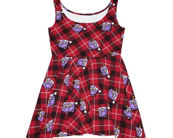 Santa Figment Plaid Women's Skater Dress (AOP)