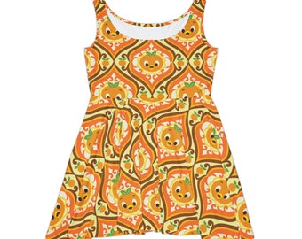Retro Orange Bird Pattern Women's Skater Dress (AOP)