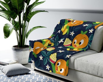 Orange Bird Citrus Swirl Blossom Velveteen Plush Blanket