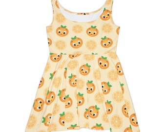 Orange Bird Citrus Pattern Women's Skater Dress (AOP)