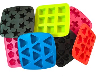 NEW Soap Molds in Various Small Shapes, Hearts, Squares, Flowers, Triangles, Fish Etc.  (B1)