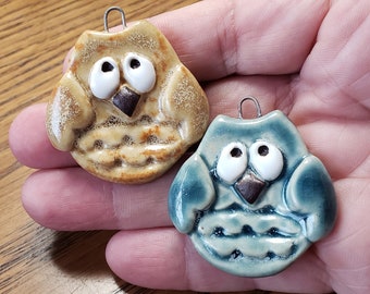 Ceramic Owl Pendant, Ceramic Owl, Owl Pendant, Owl Jewelry Supply