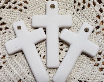 Ceramic Cross, DIY Ceramic Beads, Porcelain bisque, Bisque Bead Blanks, Bisque Blanks, 3 PORCELAIN Bisque Cross Pendants