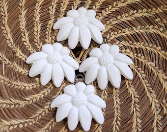 4 Ceramic Bisque Daisy flowers, Ceramic Bisque, Daisy pendant, Bisque Blank, Bisque Daisy, Flower Blank, Ceramic Blank