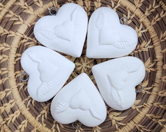 Ceramic Bisque Hearts, Bisque Heart Pendants, Stoneware bisque, Ceramic Bisque, Heart Pendant, Bisque Blanks