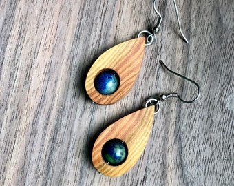 Old growth heart pine and chrysocolla earrings