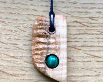 Spalted curly maple and Malachite pendant