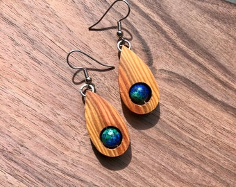 Old growth heart pine and Azurite earrings