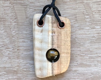 Spalted curly maple and Chrysocolla pendant