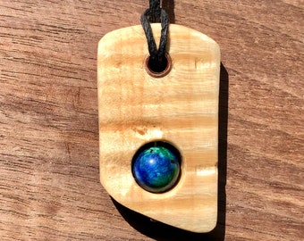 Curly maple and Chrysocolla pendant