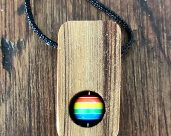 Old growth long leaf pine and rainbow bead pendant