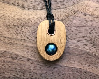 Quarter-sawn White Oak  and Chrysocolla pendant