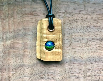 Spalted curly maple and Chrysocolla pendant