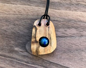 Spalted curly maple and Chrysocolla pendant