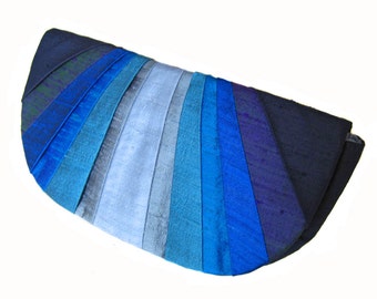 Indigo Monochromatic Pleated Silk Clutch Purse