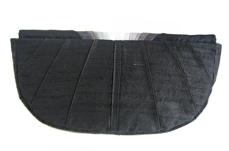 Grayscale Monochromatic Pleated Silk Clutch Purse image 3