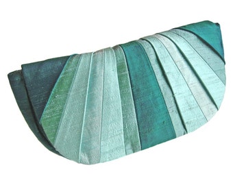 Pleated Silk Clutch Purse - Underwater Aquas