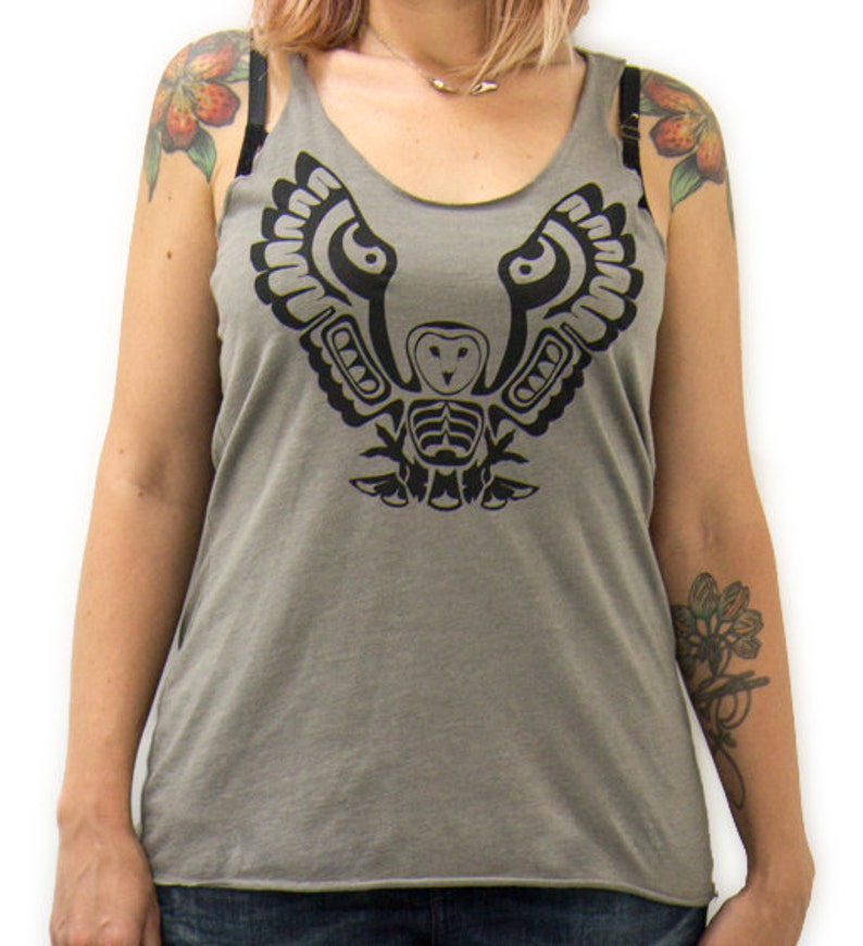 Women's Owl Totem Tank Top Venetian Gray image 1