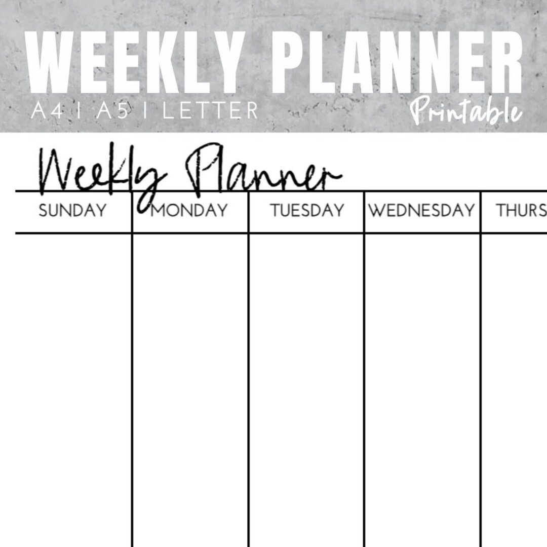 WEEKLY PLANNER Sunday Start A4 A5 LETTER I Printable I Journal I Agenda I Notes I Digital ...
