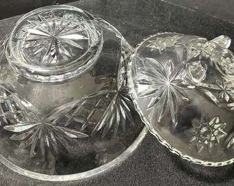 Vintage, Lead Crystal Starburst Bowl,9.5"W*5.5"H and Anchor Hocking Smaller Bowl 7.5"W, 3"H Star Pattern, 5lbs together