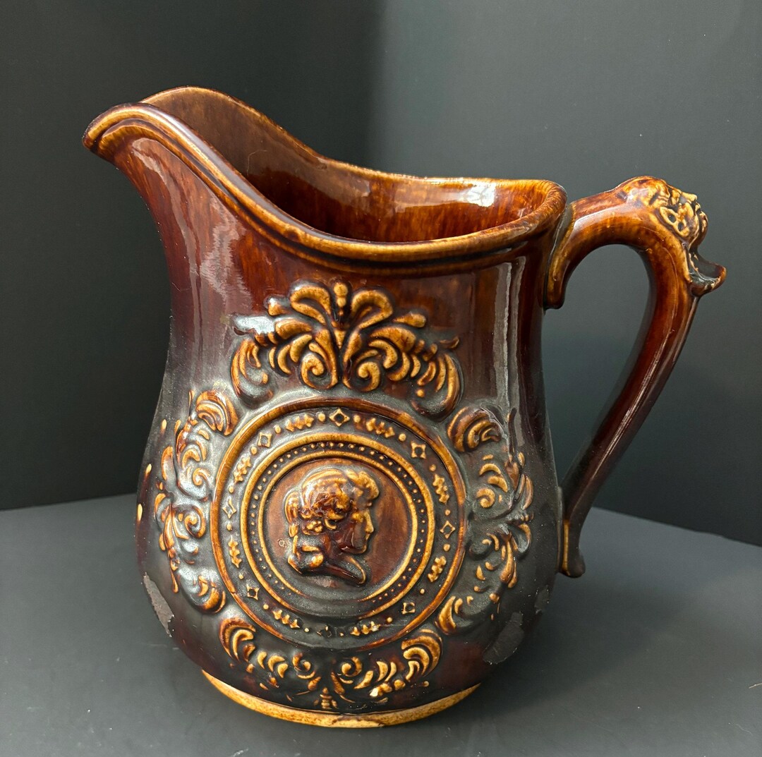 Vintage Bennington Rockingham Pottery Pitcher, Colonial Portrait ...