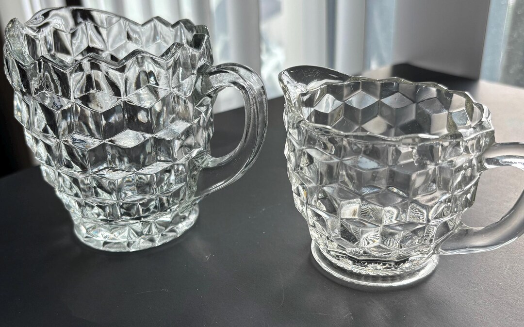 Pattern For Miniature Pitcher Vintage Fostoria Clear Glass Creamers, Cube Pattern, Miniature Pitchers ...