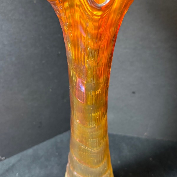 Vintage, Antique, Imperial Glass, Carnival Glass, Marigold, Carnival Iridescent, Ripple Vase, Wide Mouth Swung Stretch