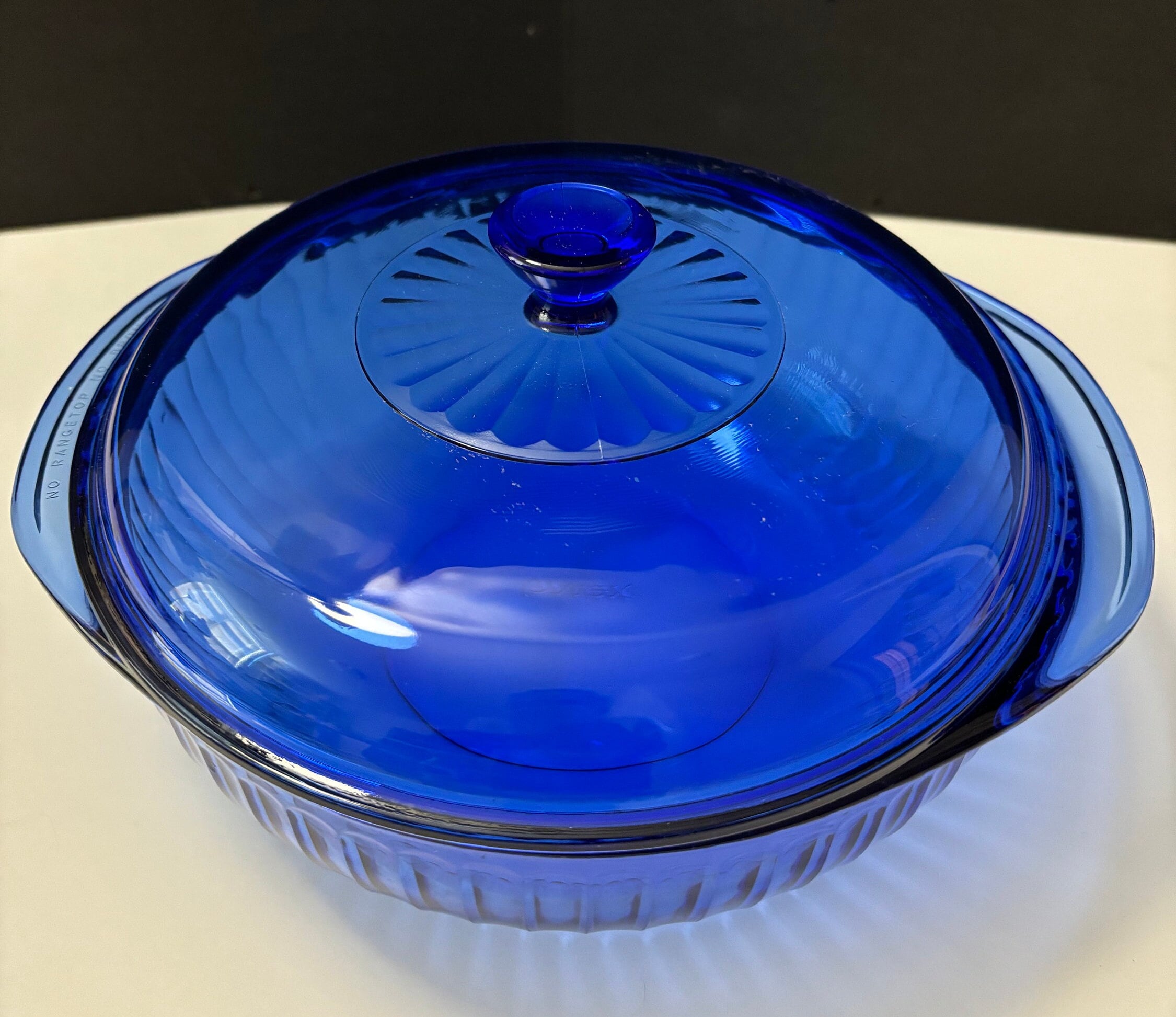 Vintage, Pyrex Cobalt Blue 2Qt Ribbed Bowl with Handles, and Lid Casserole  Dish 10