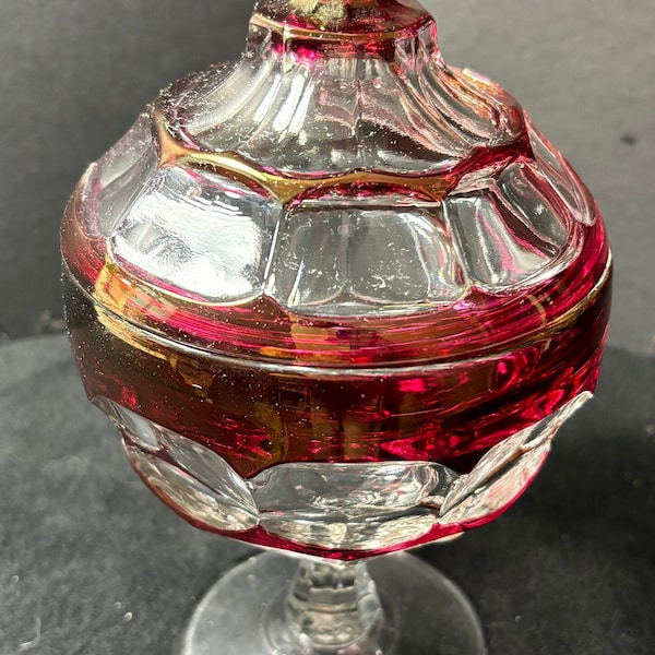 Vintage, Westmoreland Glass, Ruby Flashed, Ashburton, Dish with Lid, Candy Dish, Treats, Nut Bowl, 8" tall with lid 5" wide