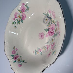 Vintage, Homer Laughlin, Virginia Rose ,Fluffy Rose, China, Serving Bowl, Platinum Rim, 1940s, 7&quot;W * 9&quot;L *