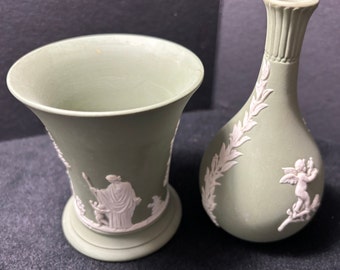 Vintage, Wedgwood, Green, Jasperware, Neoclassical Spill, Vase, Porcelain, Bud Vase, both vases,