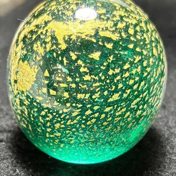 Vintage, Handmade, Speckled Glass, Paperweight, Blue-Green with Gold flecks, Office, Desk, Gift Co-Worker 2 inches tall by 2 inches wide