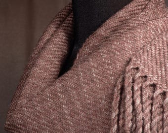 Brown houndstooth tweed scarf / handwoven scarf / merino wool scarf / winter scarf