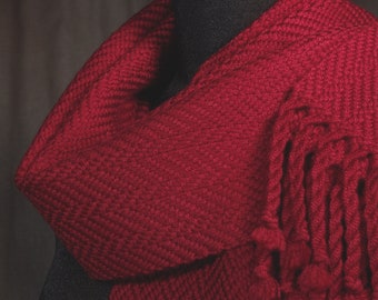 Bright red scarf / HEAVYWEIGHT winterwear / handwoven scarf / merino wool scarf / man's scarf / woman's scarf