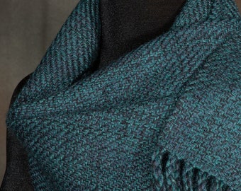 Dark teal scarf / handwoven scarf / merino wool scarf / winter scarf / man's scarf / woman's scarf