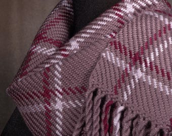 dusty purple tattersal scarf / HEAVYWEIGHT winterwear / handwoven scarf / merino wool scarf / man's scarf / woman's scarf