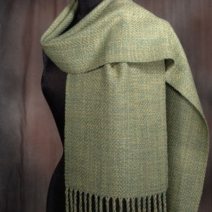 chartreuse tweed scarf / handwoven scarf / merino wool scarf / winter scarf image 2