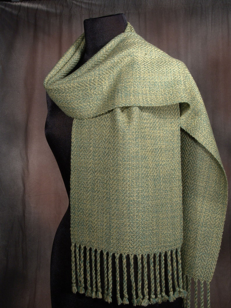 chartreuse tweed scarf / handwoven scarf / merino wool scarf / winter scarf image 2