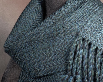 Dark teal scarf /HEAVYWEIGHT winterwear / handwoven scarf / merino wool scarf / man's scarf / woman's scarf