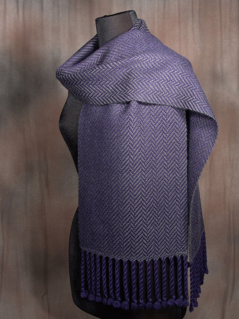 Charcoal on navy blue scarf / HEAVYWEIGHT winterwear / handwoven scarf / merino wool scarf / man's scarf / woman's scarf image 2